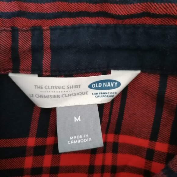 Old Navy Womens Red Black Long Sleeve Plaid The Classic Button Up Shirt Size M - Picture 5 of 6